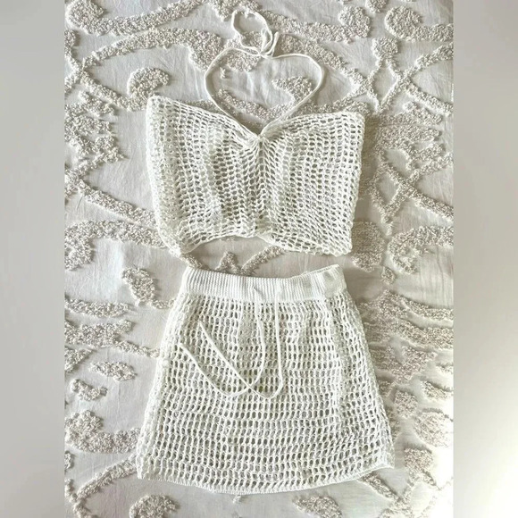 2 Piece Crocheted Crop Top and Mini Skirt - Picture 1 of 5